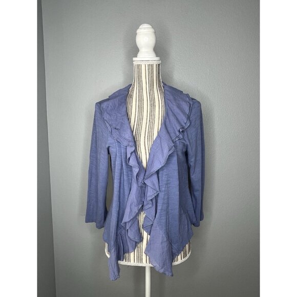 April Cornell Sweaters - April Cornell Women's Open Front Cotton Cardigan Flutter Ruffled Cottage Core M